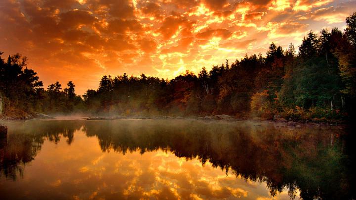 Full HD Nature Wallpaper 1080p for Desktop with River and Autumn Forest 