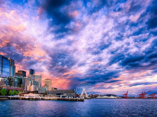 Sunset On The Seattle Waterfront Desktop Wallpaper Hd 2560x1600 