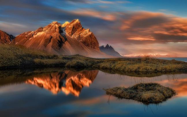 Reflection In Water Stokksnes Vestrahorn Mountain In East Iceland 