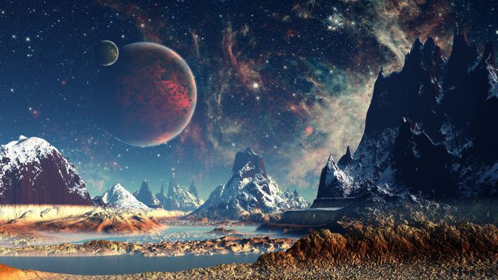 stars, Planet, Space, Mountain, Digital Art, Artwork Wallpapers HD 