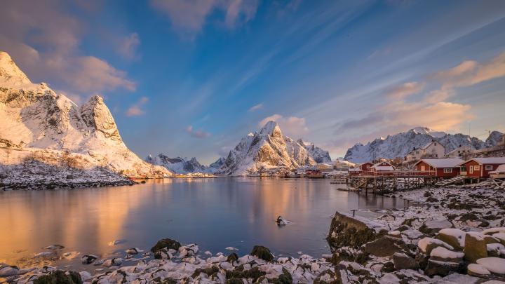 Landscape Water House Lofoten,morning,moskenesoya Hd Desktop Wallpaper 