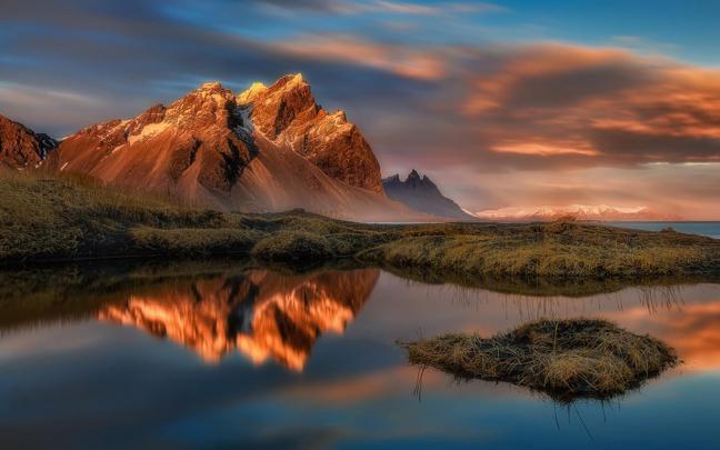 Reflection In Water Stokksnes Vestrahorn Mountain In East Iceland 