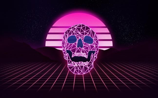 Music, Stars, Skull, Neon, wallpaper, Synthpop, Darkwave, Retrowave 