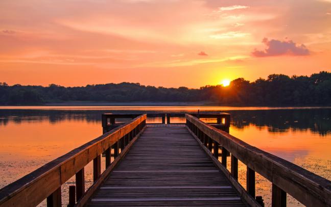 Cool desktop wallpaper of sunset, desktop wallpaper of lake, bridge 