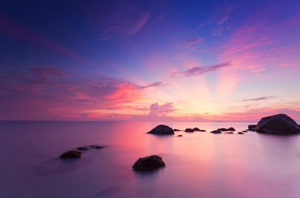 High quality desktop wallpaper of sea, photo of stones, sunset 
