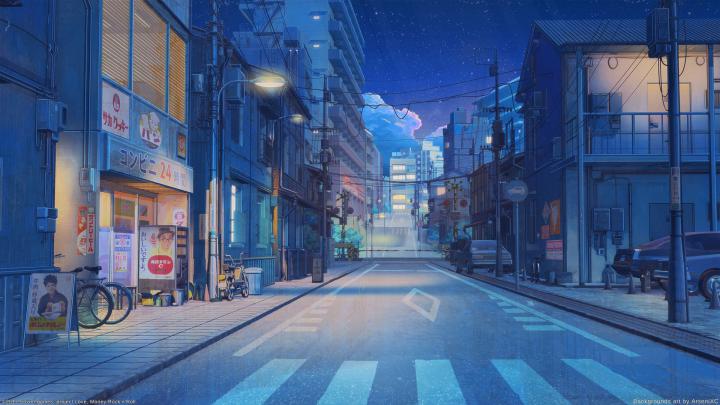 Anime City Night Scenery Desktop Wallpapers