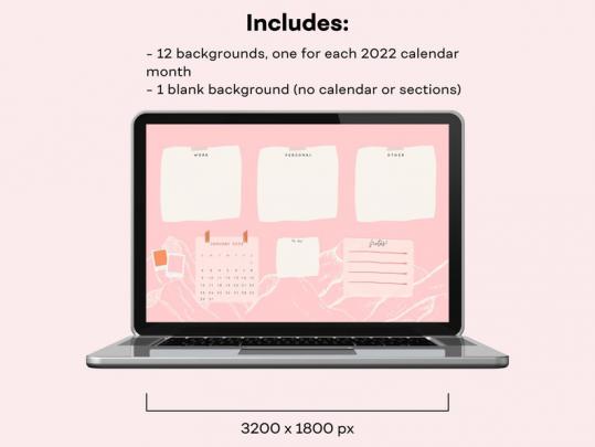 Desktop Wallpaper Organizer 2022 Calendar Year Pink Winter | Etsy UK