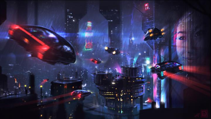 Desktop wallpaper cyberpunk, dark, cityscape, buildings, art, hd image 