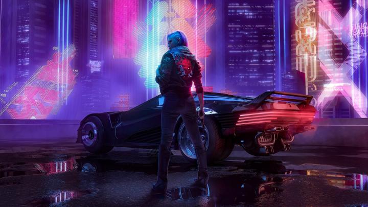 Desktop wallpaper cyberpunk 2077, a girl with car, art, hd image 
