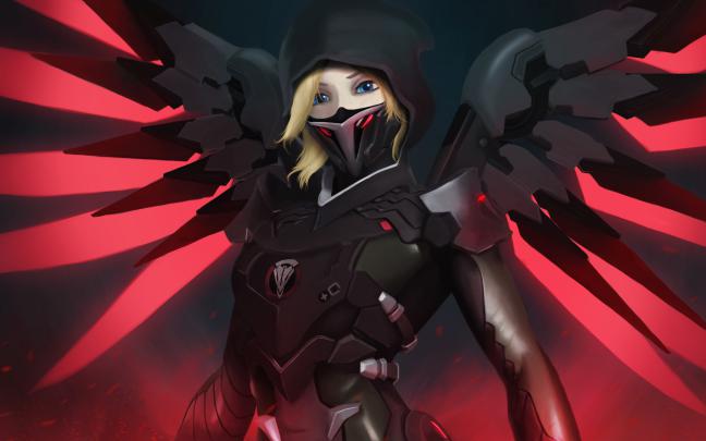 Download 3840x2400 wallpaper mercy, overwatch, mask, red wings, 4k 