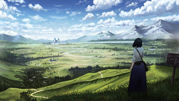 Wallpaper Outdoor, Original, Anime Girl, Landscape, - Anime Desktop 