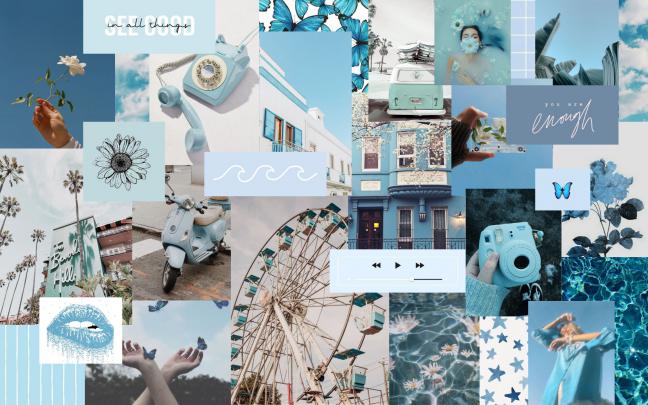 Blue Collage | Aesthetic desktop wallpaper, Cute desktop wallpaper 