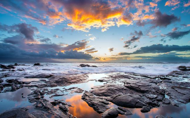 clouds, Coast, Hawaii, Rock, Reflection, Nature, Landscape, HDR, Sea 