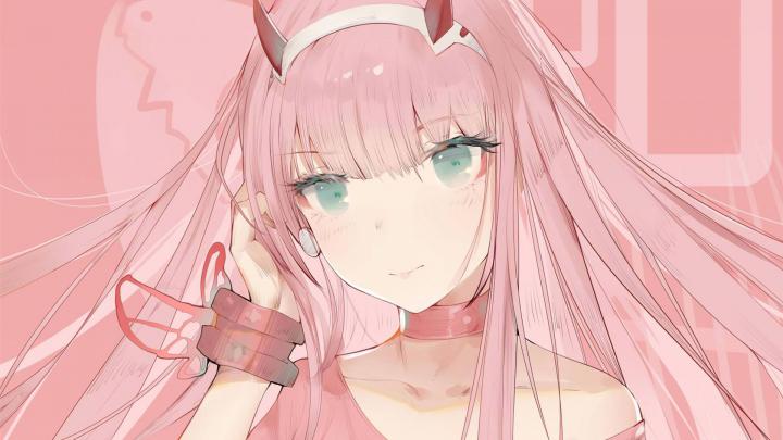 Desktop wallpaper zero two, beautiful, aqua eyes, simple art, hd image 