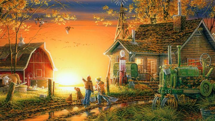 Kids 4k Fall Wallpaper - Morning Surprise Terry Redlin - 3840x2160 