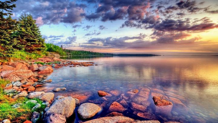 Landscape Nature Scotland Lake Stone Forest Green Trees Sky With Dark 