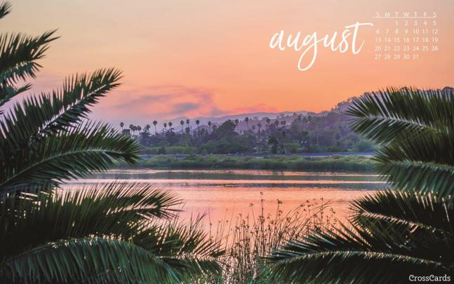 August 2017 - Tropical Sunset Desktop Calendar- Free August Wallpaper