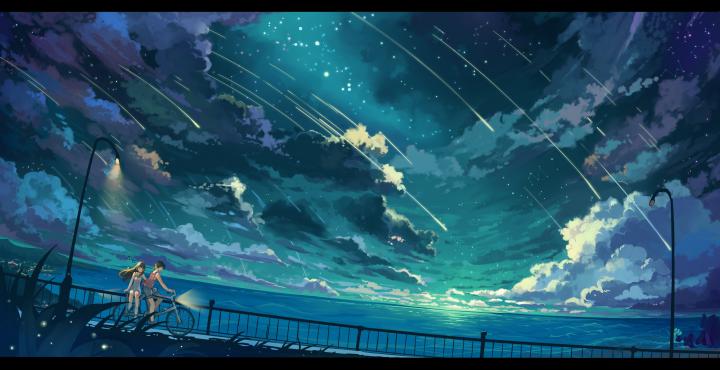 anime, Anime Girls, Sky, Clouds, Bicycle Wallpapers HD \/ Desktop and 