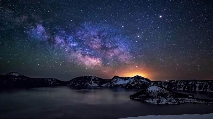 Crater Lake Night Sky With Star Milkyway Desktop Wallpaper Hd 1920x1200 
