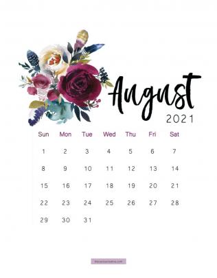 2021 Printable Calendar Floral, Watercolor Calendar, Letter Size, 12 