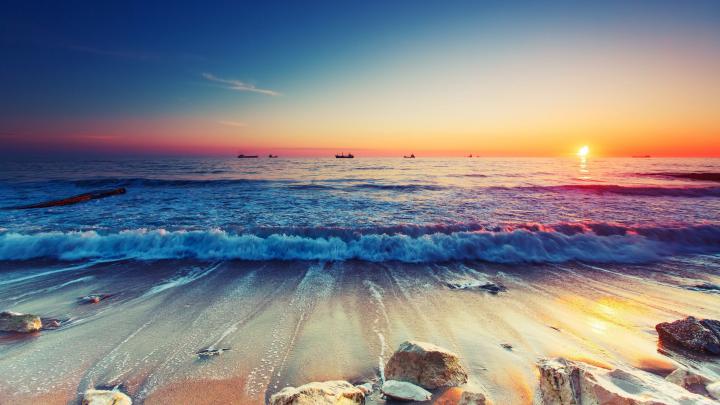 sunset, Beach, Waves Wallpapers HD \/ Desktop and Mobile Backgrounds