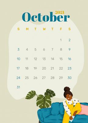 Download premium vector of Calendar 2021 October printable template 