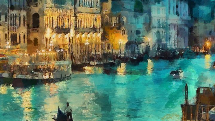wallpaper for desktop, laptop | aq31-art-classic-painting-water-lake-night