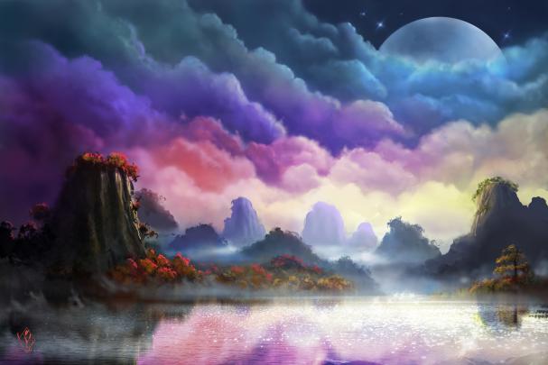 Moon, Landscape, Painting Wallpapers HD \/ Desktop and Mobile Backgrounds