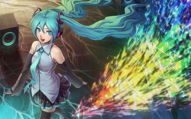 Vocaloid, Hatsune Miku, Colorful, Rainbows, Speakers, Twintails 