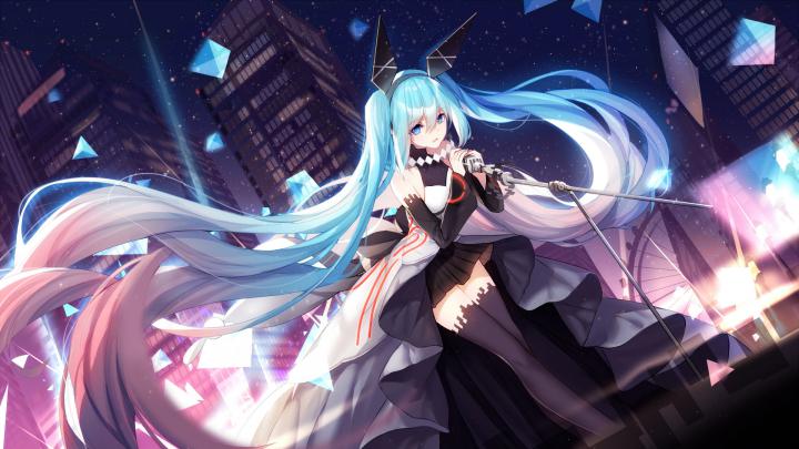 Desktop Wallpaper Hatsune Miku, Singing, Performance, Anime, Hd Image 