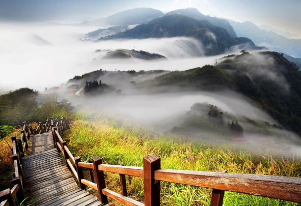 High quality desktop wallpaper of stairs, wallpaper of hills, fog 