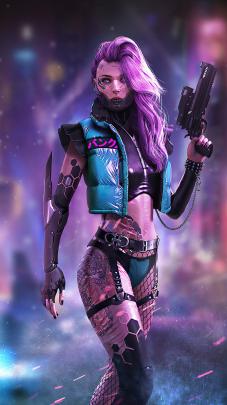 2160x3840 Cyberpunk Tatto Girl With Guns 4k Sony Xperia X,XZ,Z5 Premium 