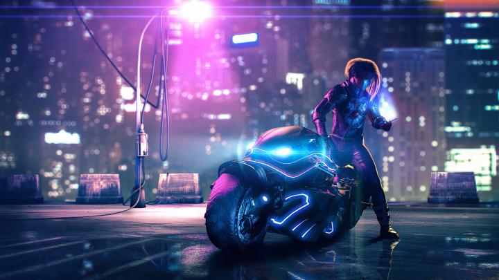 2560x1440 Cyberpunk Bike Street Light 1440P Resolution HD 4k Wallpapers 