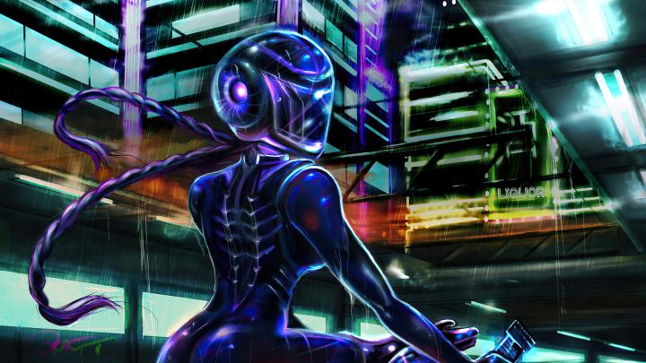 2048x1152 Neon Glow Biker Cyberpunk 4k 2048x1152 Resolution HD 4k 