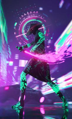 1280x2120 Cyberpunk Neon With Sword 4k iPhone 6+ HD 4k Wallpapers 