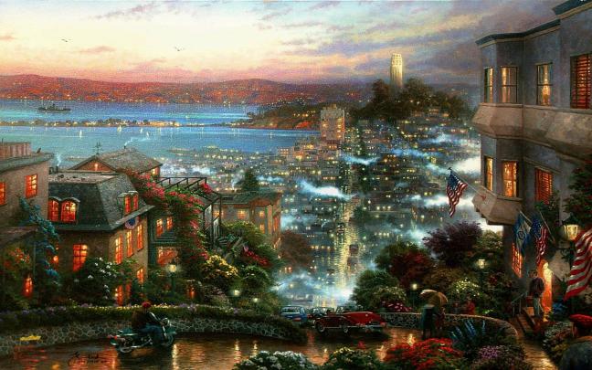 Free download thomas kinkade wallpapers city fog road wallpapers HD 