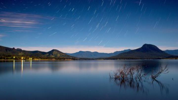 reflection, long exposure, mountains, stars, landscape | 1920x1080 