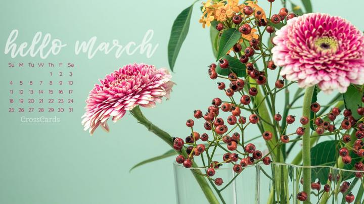 March 2018 - Hello March Desktop Calendar- Free March Wallpaper