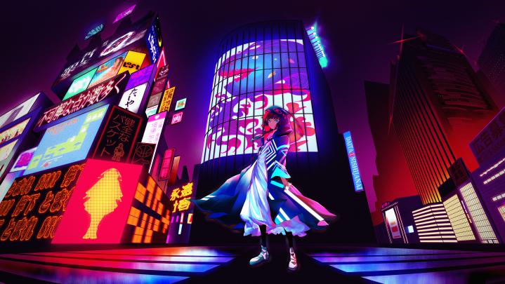 Anime Girl Billboard Neon City 4k, HD Anime, 4k Wallpapers, Images 