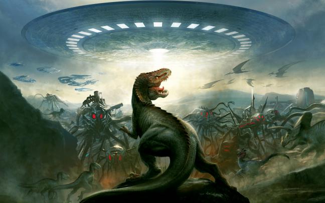 george roush, Roush, Dinosaurs vs aliens, Comics, Sci fi, Dinosaur, Ufo 
