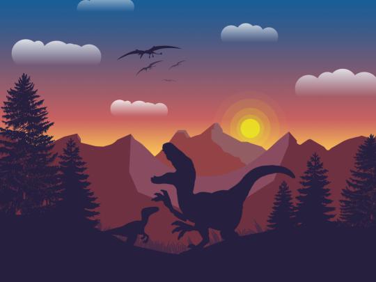 Desktop wallpaper dinosaur, mountains, digital art, hd image, picture 