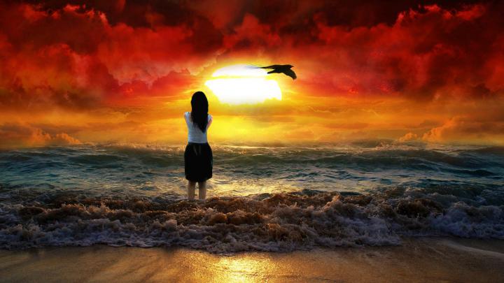 Sad Woman \u2013 Nature Sunsets HD Desktop Wallpaper