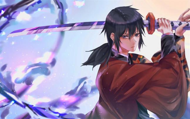 Download wallpapers Tomioka Giyuu with sword, manga, Demon Hunter 
