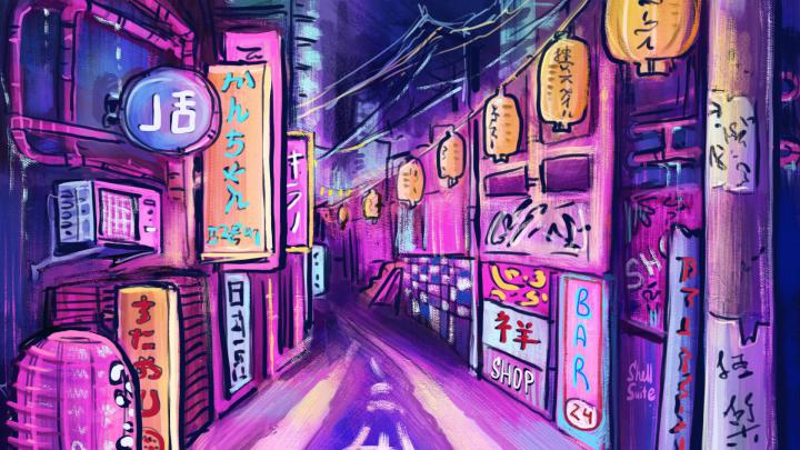 Purple Neon Lights Tokyo Desktop Wallpapers