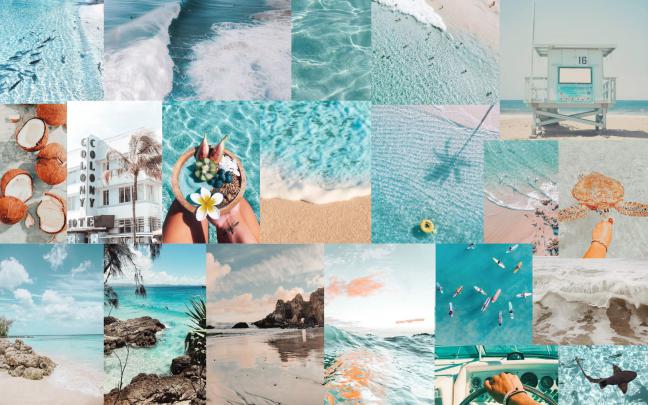 Light blue aesthetic beach desktop wallpaper collage MacBook | Etsy