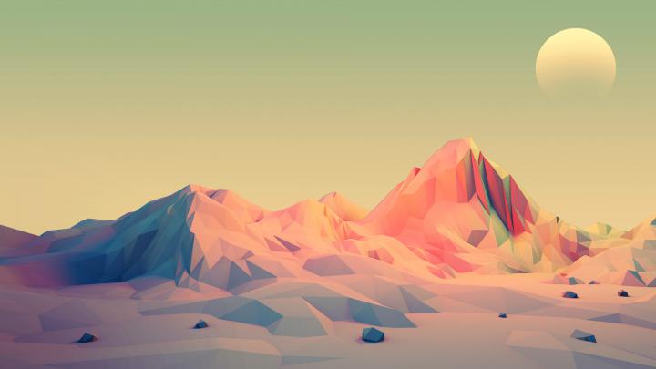Mark Kirkpatrick, Illustration, Mountains, Sun, Minimalism, Low poly 