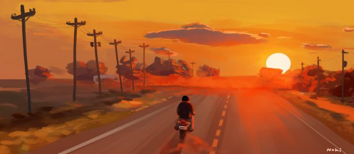 sunset, Road, Illustration Wallpapers HD \/ Desktop and Mobile Backgrounds