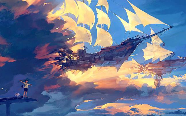 wallpaper for desktop, laptop | az68-fly-ship-anime-illustration-art-blue
