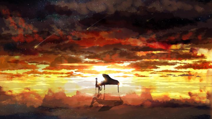 piano, Rising sun, Sky, Stars Wallpapers HD \/ Desktop and Mobile 