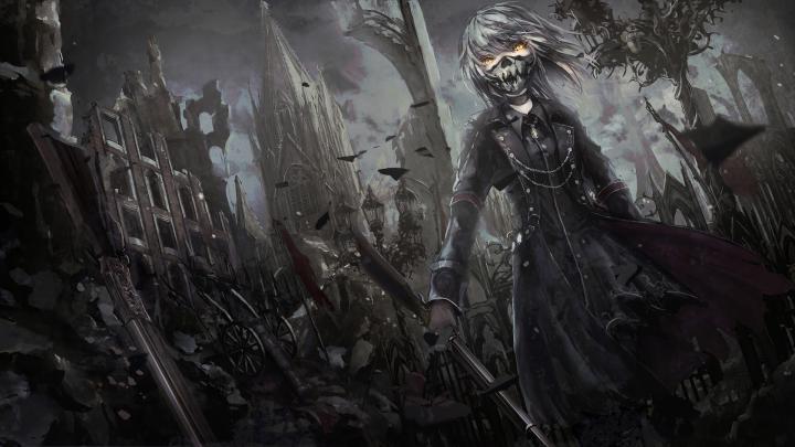 Anime, Warrior, Mask, Rifle, 4k, - Anime Short Hair Girl Dark 